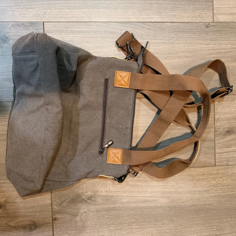 Canvas Crossbody Tote Bag/purse in taupe/gray